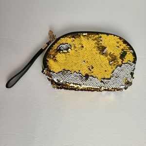 Sequin cosmetic wristlet bag